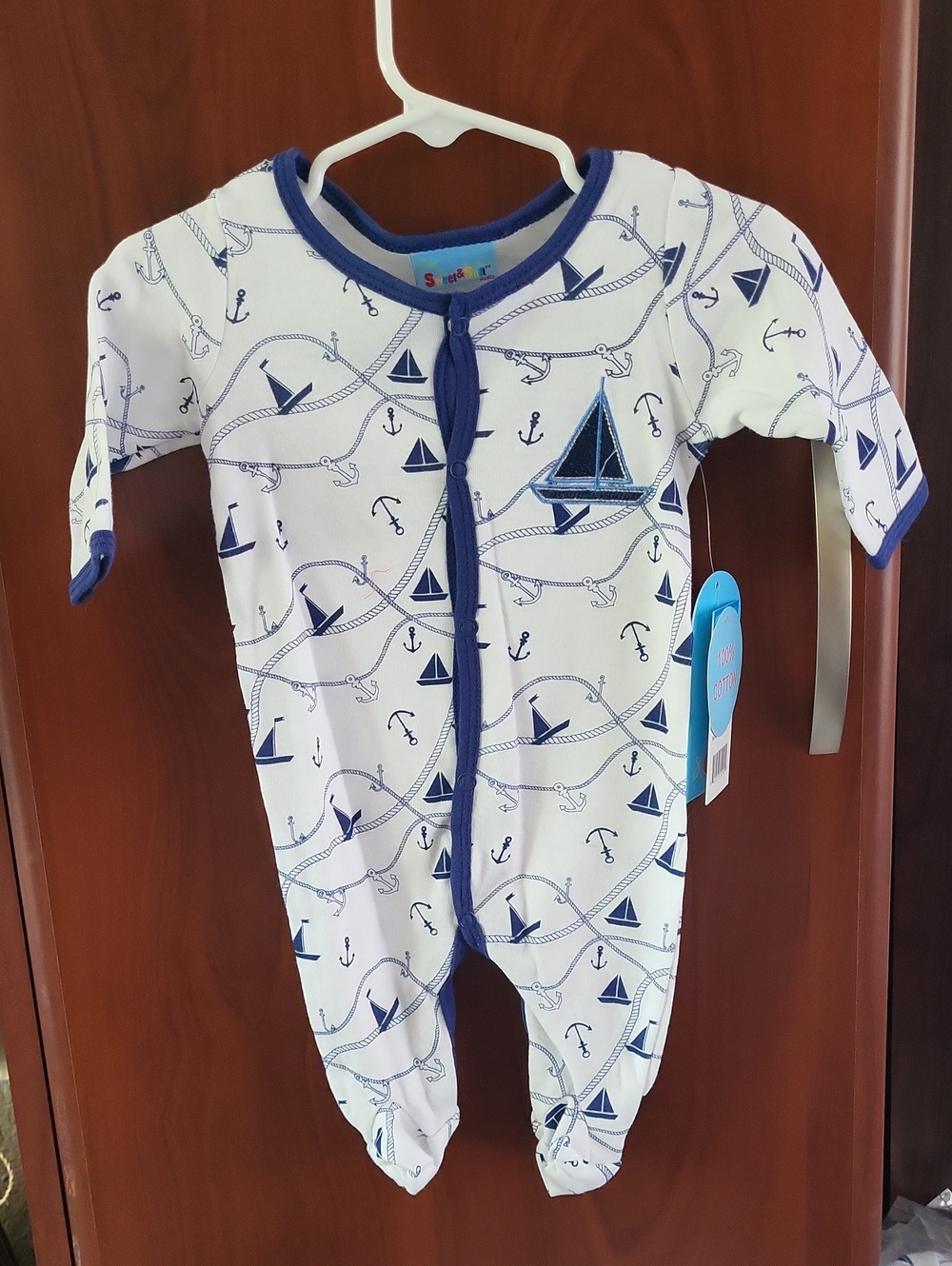 Sweet & Soft Navy & White Sailboat One-Piece for babies